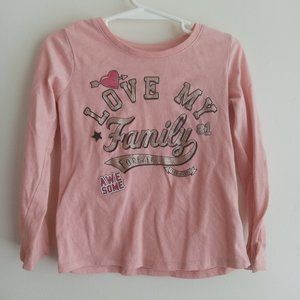 Girls Love My Family Forever Graphic Long Pink T- Shirt